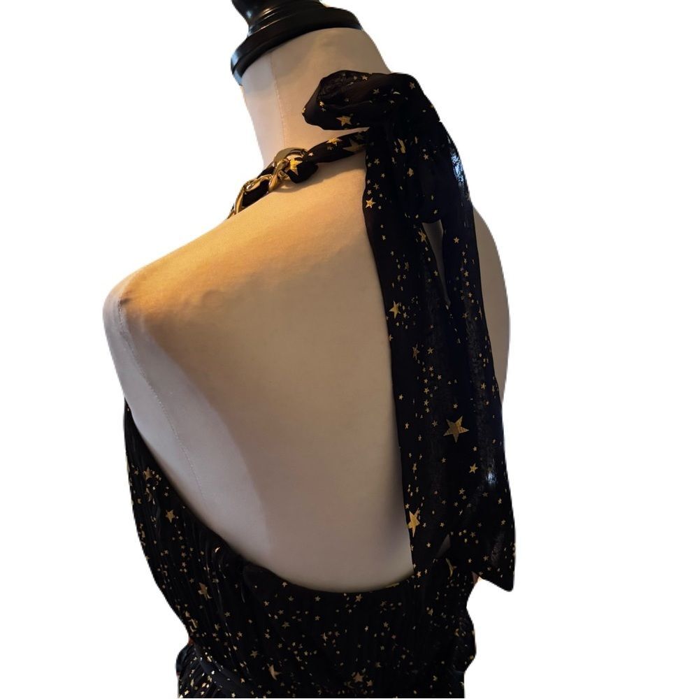 NWT Alex Marie Black and Gold Tiered Pleated Halter Maxi Dress – Size 4 - Picture 8 of 14